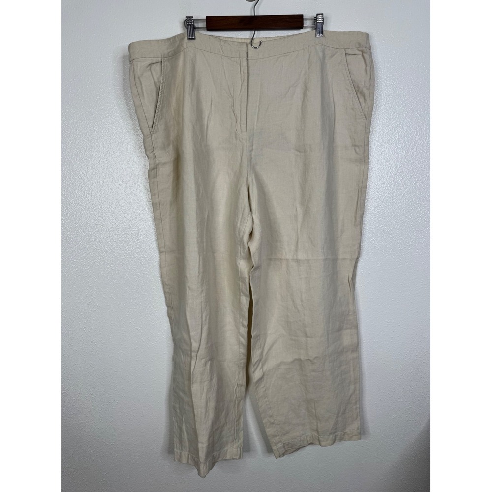 Eileen‎ Fisher Woman 3X Linen Pants Beige Cream Wide Leg Elastic Back Trousers